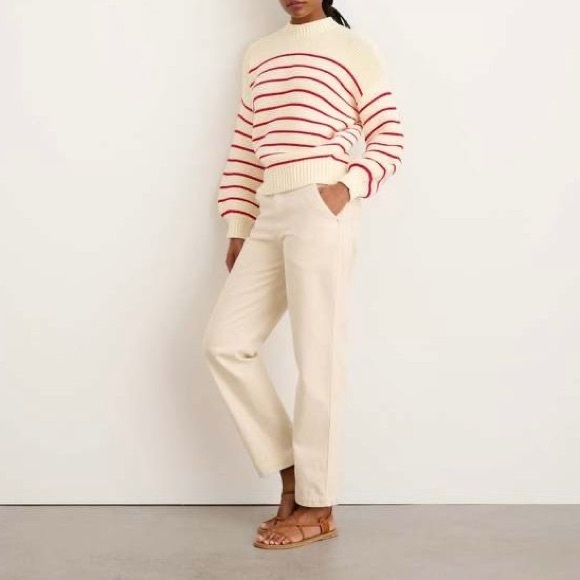 Alex Mill Button Back Crew Neck Neck Sweater Ivory Red Stripe sz XL - Picture 4 of 7